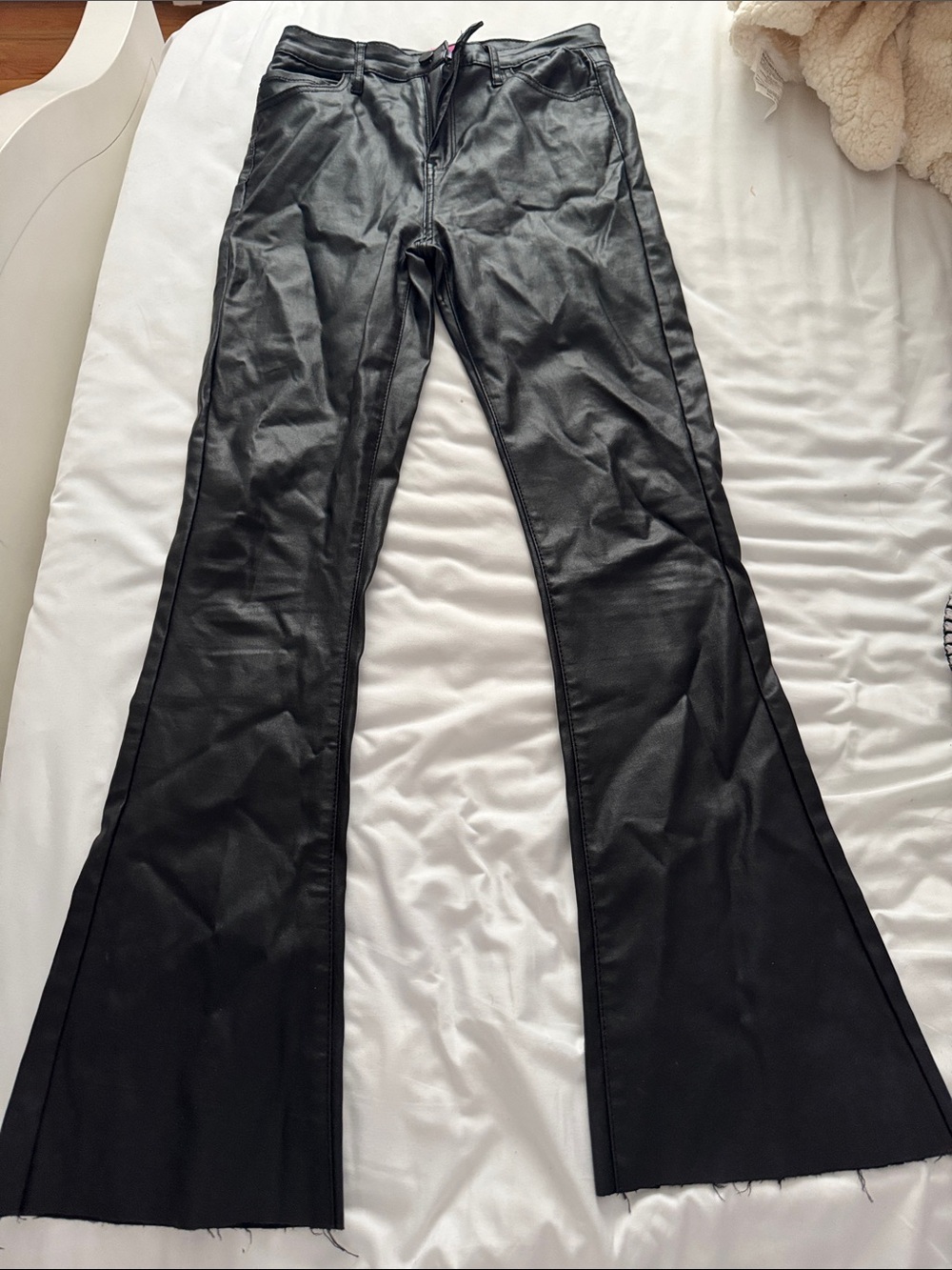 Black Faux Leather Flared Pants - Women